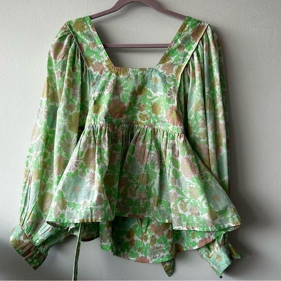 Manoush Boho Floral Green and Pink Women's Top - Picture 13 of 14